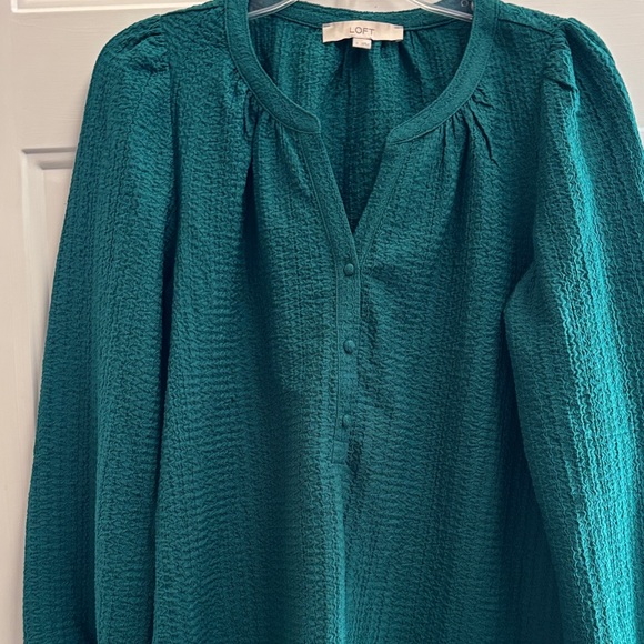 LOFT Teal Textured Women's Blouse - Picture 4 of 4